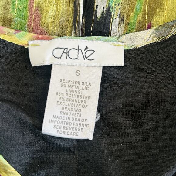 Cache Vintage Y2k Fairy Beaded Silk Metallic Cami Top Small Abstract Boho USA - Picture 9 of 10